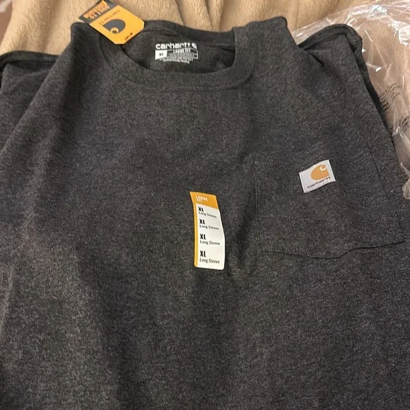 Carhartt Men's Loose Fit Heavyweight Long-Sleeve Pocket T-Shirt - Dark Gray - Picture 4 of 4